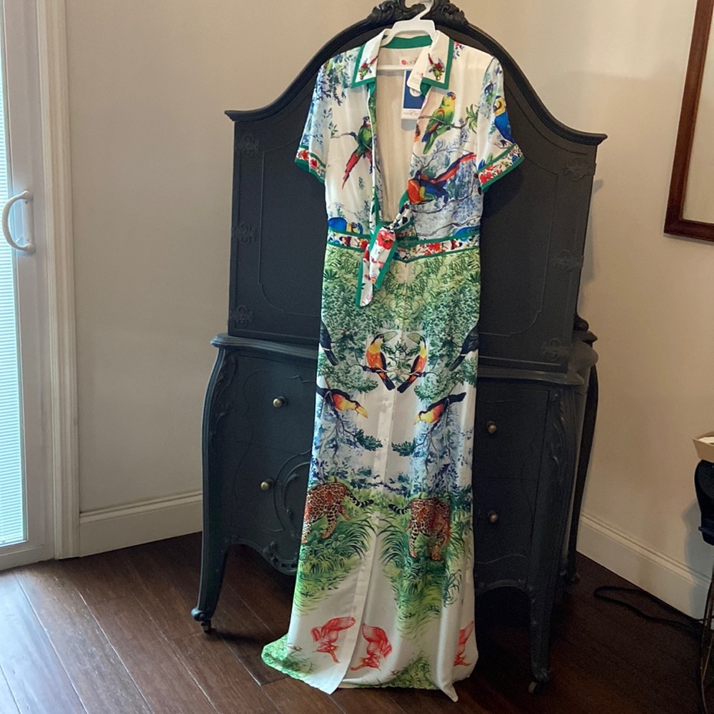 Unique long dress. Birds of paradise . Size medium. NWT